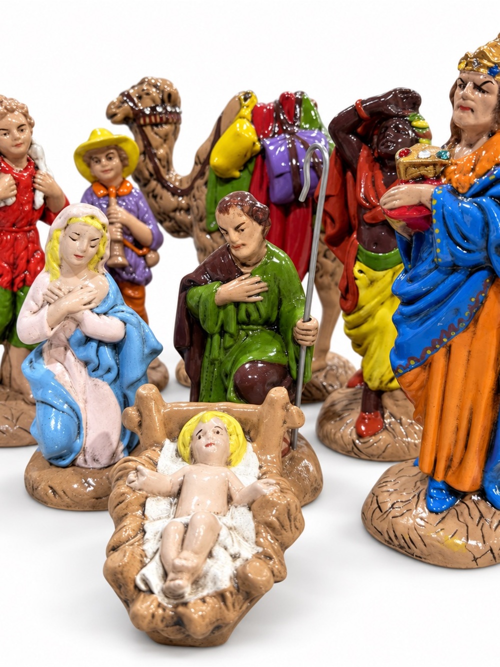 1978 Vintage 9-Piece Hand-Painted Ceramic Nativity Set